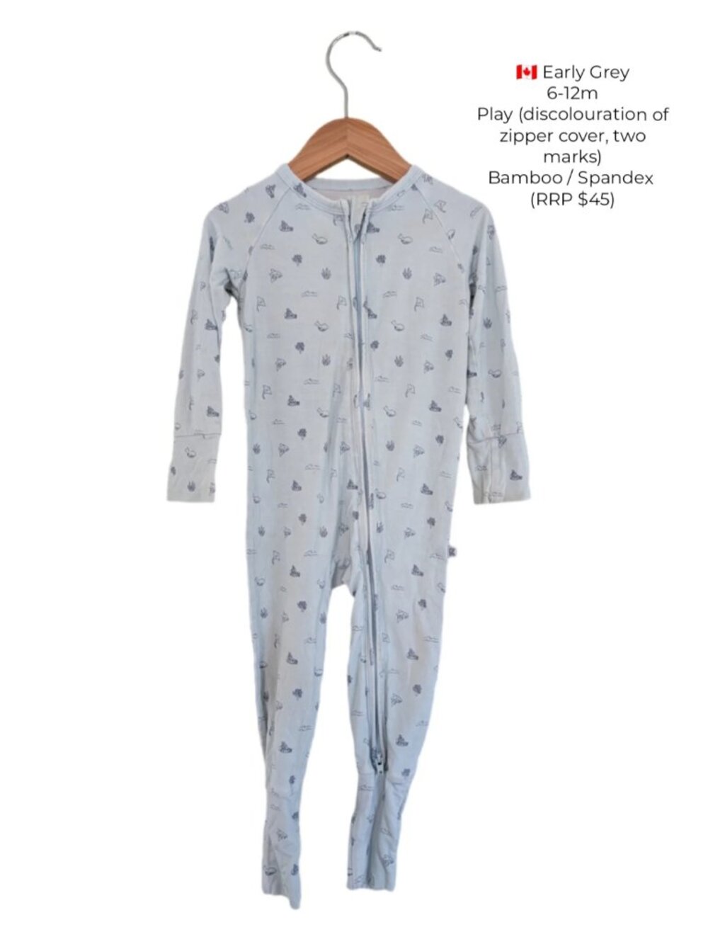Early Grey Ocean Sea Vacation Baby Bamboo Sleeper Romper Zippy 6-12m